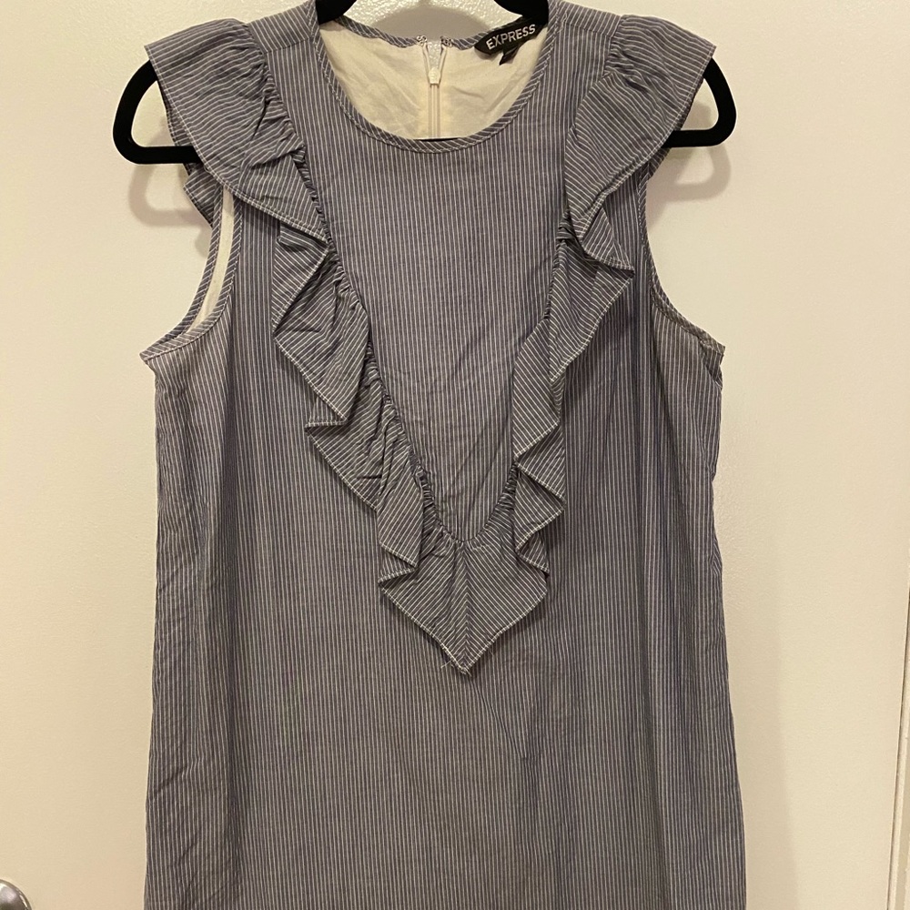 Pinstripe ruffle mini dress